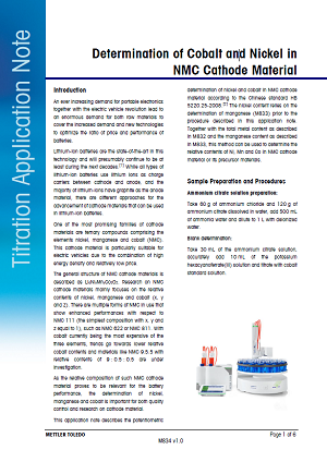 Potentiometric Titration for Determining Cobalt and Nickel in NMC Cathode Material