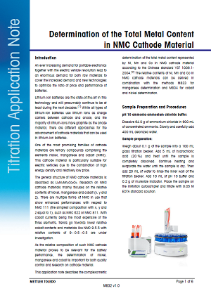 Total Metal Content in NMC Cathode Material of LIB with Titration