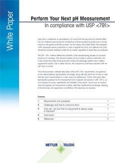 Livre blanc sur les exigences de l'USP <791> et spécifications des instruments pour les mesures de pH